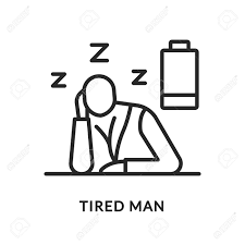 疲れたフラットラインアイコン。疲れた男のベクトルイラスト。エネルギーがなくなりました。彼は眠りたい。糖尿病の症状のイラスト素材・ベクター Image  165335760