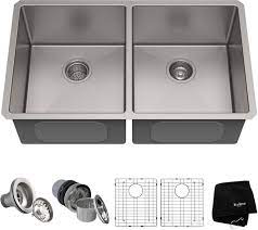 double bowl kitchen sink with 16 gauge