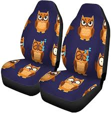 Set Of 2 Car Seat Covers Brown Owl