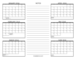 6 Month Calendar 2016
