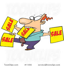 Cartoon Salesman Holding up Many Signs #11456 by Ron Leishman