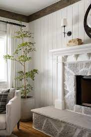 Shiplap And Stone Living Room Fireplace