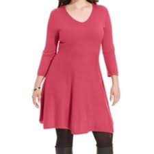 Spense New Pink Womens Size 2x Plus Eyelet V Neck Rib Knit Sweater Dress