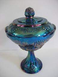 Vintage Blue Glass Pedestal Bowl
