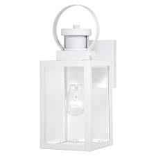 Shop Medinah White Motion Sensor Dusk To Dawn Outdoor Wall Light Clear Glass 5 In W X 13 25 In H X 6 5 In D Overstock 31059857