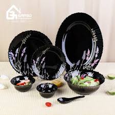 33 Pieces Black Opal Glass Dinnerware
