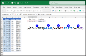 two dates countif date range in excel