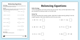 Year 5 Balancing Equations Worksheet