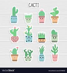 cute stickers set of cacti and
