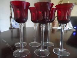 Vintage Set Of 6 Long Stemmed Ruby Wine