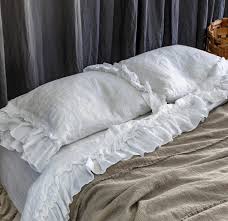 Double Ruffle Linen Bed Sheet Set
