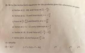 Vertex Form Equations