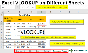 vlookup on diffe sheets step by