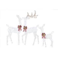 white tinsel led deer family