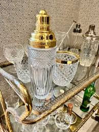 Tall French Gold Plated Cut Glass