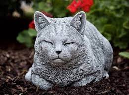 Cute Sleeping Cat Statue Stone Garden