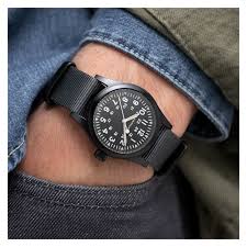 Hamilton khaki field men mechanical (automatic) wristwatches. Hamilton Khaki Field Mechanical 38mm Black Dial Black Pvd Case Textile Strap Watch