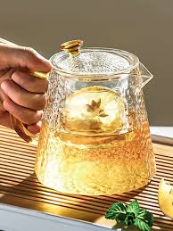 1000ml Clear Glass Tea Pot With Golden