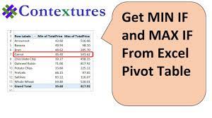 max if from excel pivot table