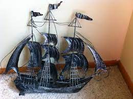 vintage metal ship sculpture nautical