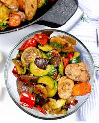 This chicken apple sausage recipe teaches you how to make and how to cook healthy breakfast sausage made with granny smith apples, bacon, and nutmeg. Chicken Sausage Vegetable Skillet Everyday Eileen