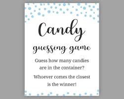 Your shower guests will guess how many candies are in a jar, bottle or container. Blue Baby Shower Games Candy Guessing Game Guess How Many Etsy Candy Guessing Game Baby Shower Guessing Game Blue Baby Shower Game