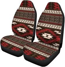 Set Of 2 Car Seat Covers Red Pattern