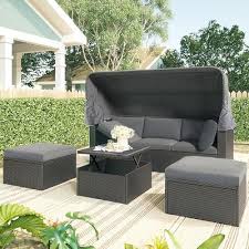Outdoor Patio Wicker Sunbed Daybed With