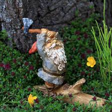 Miniature Garden Gnome Chopping Wood