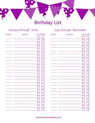 Free Birthday List Printable Editable Birthday List