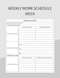 weekly work schedule week excel