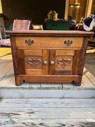 Antique Vintage Low Oak Cabinet One