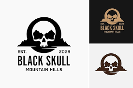 black skull mountain logo suggests a