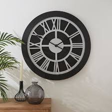 Dunelm Wooden Clock Black Silver 60cm