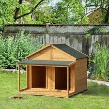 Pawhut Wooden Dog House Outdoor Duplex