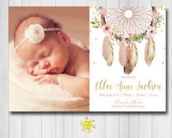 Details About Printable Photo Birth Announcement Baby Thank You Card Boho Dreamcatcher Floral