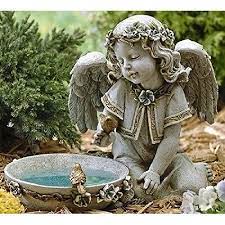 Sitting Angel Bird Bath Statue Solar
