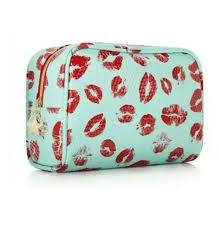 new macy s lip print teal cosmetic bag