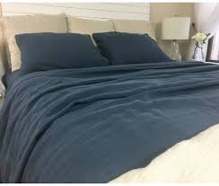 navy linen bed sheets set yarn dyed