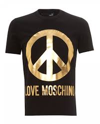 Mens Gold Peace Logo T Shirt Slim Fit Black Tee