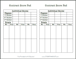 Free Printable Bridge Game Contract Score Pad Sheet Bridge