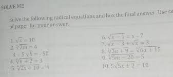 Mesolve The Following Radical Equations