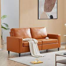 yellow faux leather 2 seat sofa