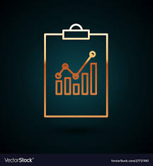 Gold Line Clipboard With Graph Chart Icon Isolated Vector Image