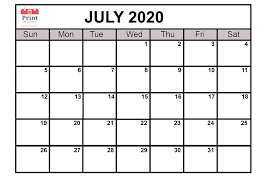 July 2020 Calendar Printable With Notes 12 Month Printable