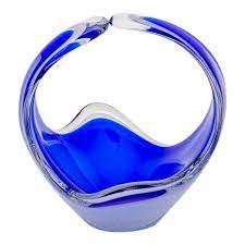 Blue Murano Glass Free Form Basket Vase