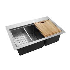 Available in a variety of materials, fitting types and finishes to suit any work space. Glacier Bay 31 3 Inch Double Bowl 18 Gauge Stainless Steel Kitchen Sink The Home Depot Canada