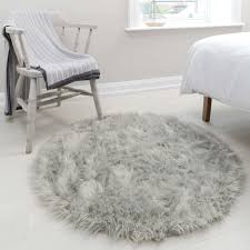 round grey faux fur sheepskin rug