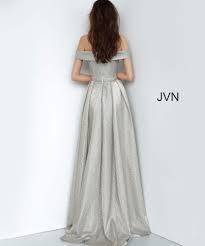 Jvn2547 Light Gold Off The Shoulder Straight Neckline Evening Dress