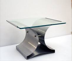 Curved Steel Glass Coffee Table By
